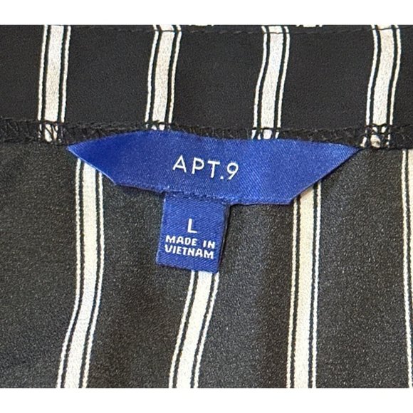 APT. 9 Brand Striped V-Neck Wrap Blouse w/Puff Sleeve Polyester Women's Size L - Picture 10 of 15